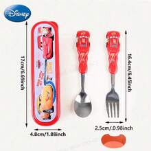 Disney 1 Set 2pcs Official Licensed Racing Red Cartoon Fork & Spoon Set Training Chopsticks Youth Tableware Restaurant Gift Racing Dream Lightning Speed PP Material Birthday Racing Party Back To School Birthday Christmas - Multicolor - View 2