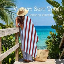1pc Burgundy & Light Blue Striped Microfiber Beach Towel, Soft Absorbent Lightweight Towel, Suitable For Adults And Teens, Perfect For Beach, Travel And Swimming Beach Blanket - Multicolor - View 8