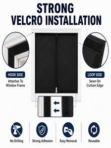 Portable Self-Adhesive Blackout Curtains, No Drilling Required For Installation. Featuring A Zipper Design For Complete Blackout Effect. Suitable For Rental Homes, Apartments And Bedrooms, Helping You Enjoy A Good Night's Sleep. - 1 Piece - View 5