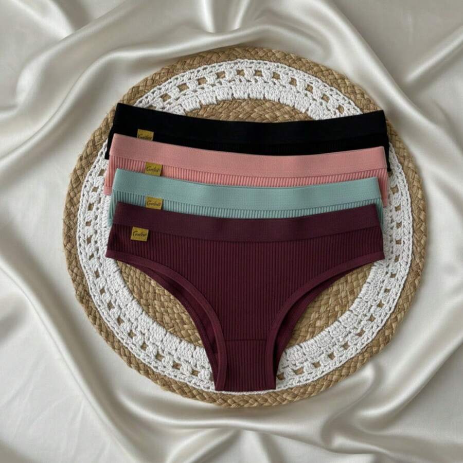 Set Of 5 Women's Ribbed Microfiber Panties, Comfortable For Everyday Wear, Affordable - Assorted - View 1