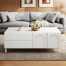 Coffee Table With Storage, Rectangular Living Room Table, Coffee Table With Arched Doors, Particle Board + MDF Table, Table With Steel Tube Legs, Living Room Storage Table - White - View 2