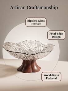 1pc High-Foot Decorative Glass Fruit Bowl With Waterproof Walnut Wood Base, Large Capacity, Scratch-Resistant And Easy To Clean, Suitable For Coffee Table, Wedding, Ramadan Iftar And Housewarming Gift - View 13