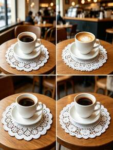 4 Pcs White Hand-Hooked Embroidery Cup Mats – Circular, Open-Work Lace Designs; Suitable As Coffee Cup Mats, Lace Table Runners, Vase Pads, And For Decorating Tables At Weddings, Birthdays, Parties, As Well As For Home And Kitchen Use Or As Gifts. - Multicolor - View 3