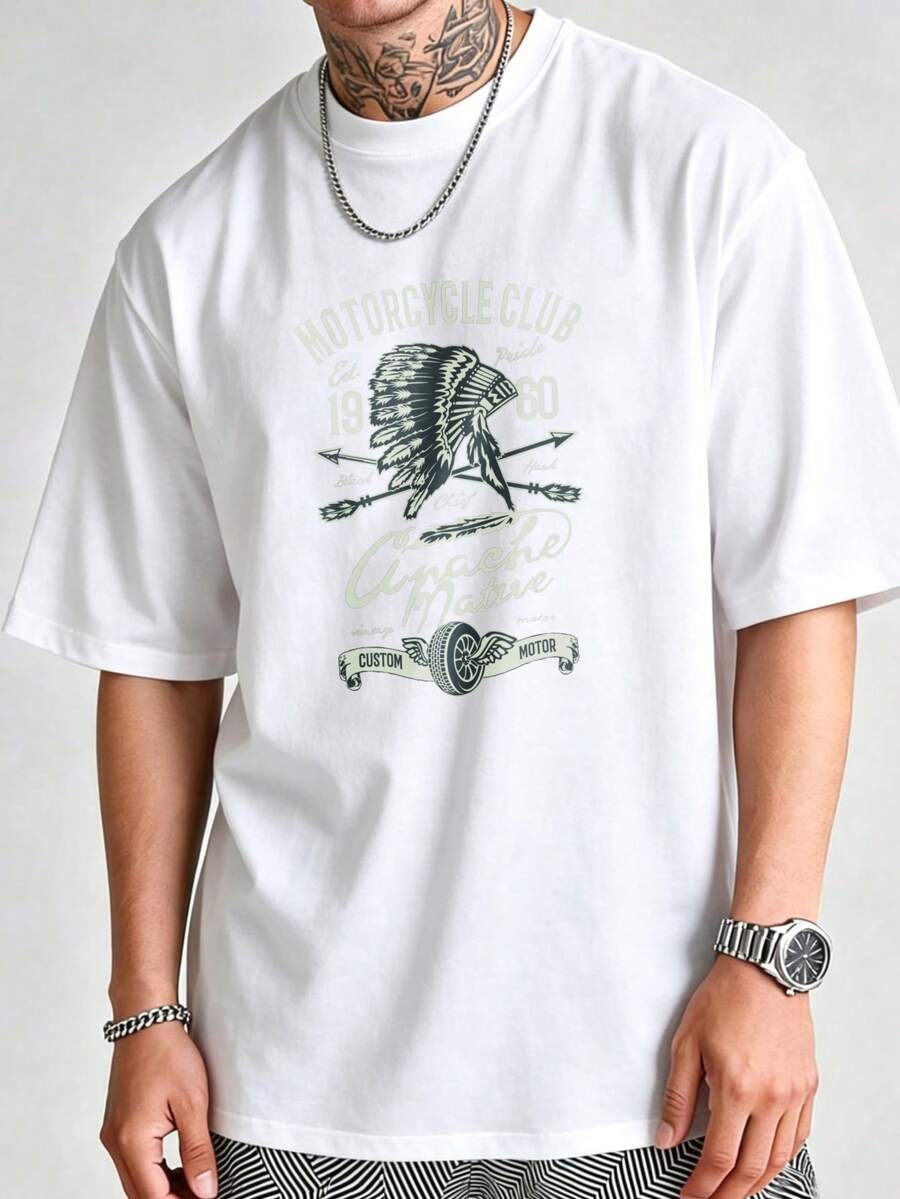 100% Cotton 180 G/M² Crew Neck Breathable Regular Fit Motorcycle Club Apache Graphic T-Shirt Summer Casual Streetwear Shirt - White - View 1