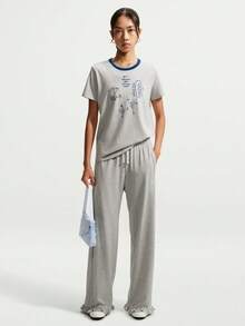 Nike Women's AS W NSW CLUB SS GFX TEE Short Sleeve Knit Collarless T-Shirt TIW1195-050 - Dusty Blue - View 6