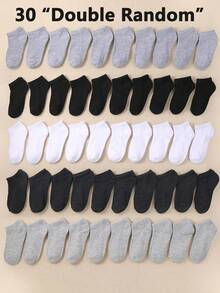 30 paia di calzini corti tinta unita per bambini, disponibili in nero/grigio/bianco, adatti per neonati, bambini, ragazzi e ragazze. Design a taglio basso perfetto per scuola, sport e corsa, morbidi e confortevoli. Design a gancio a righe sul polsino, ottimo regalo per uso quotidiano, vacanze, compleanni, Ognissanti e Natale - Multicolore - Visualizzare 20