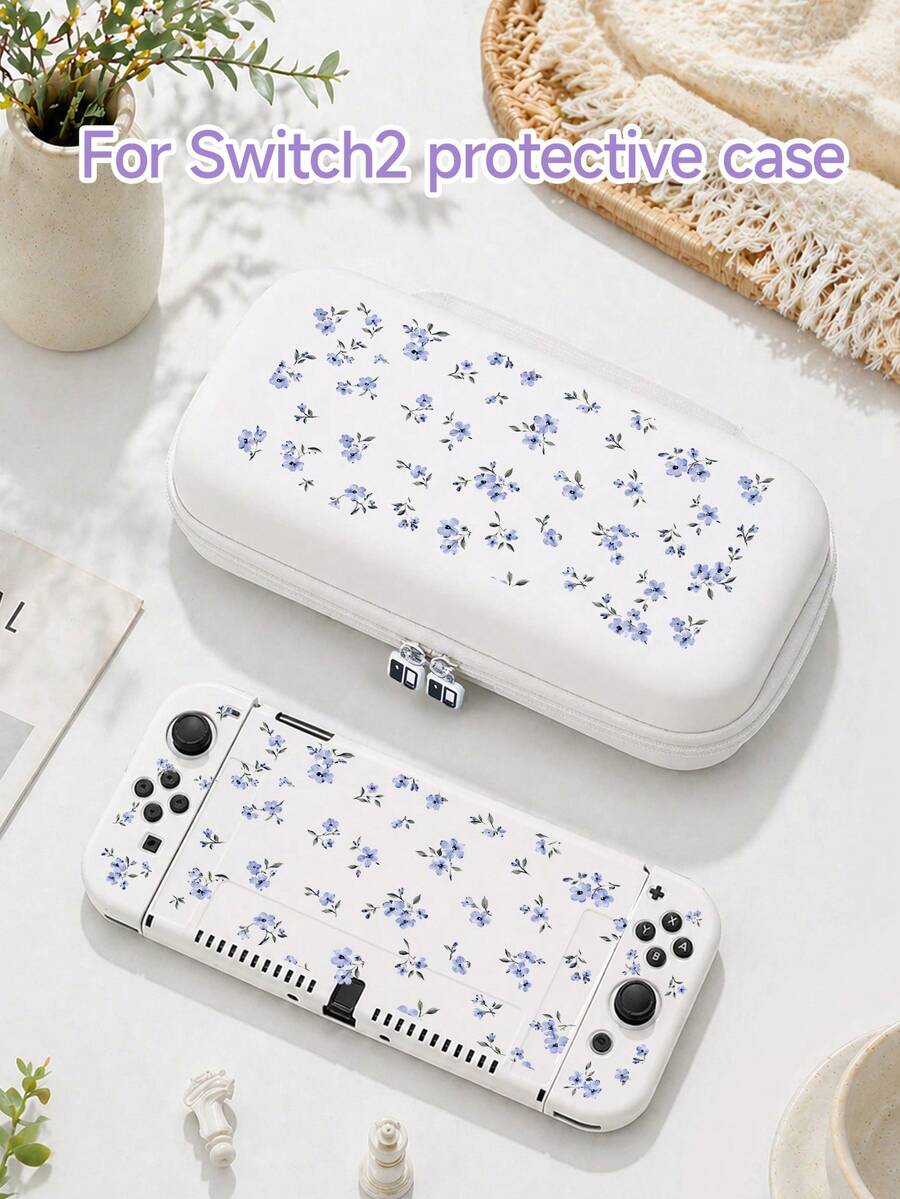 1件紫色花卉圖案Switch保護殼收納袋，適用於Switch2/Switch OLED/Switch NS/Lite，新一代Switch2遊戲主機配件保護套收納袋，電池續航版遊戲主機配件保護套，送給SWITCH玩家的最佳禮物 - 彩色 - 查看 1