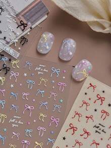 1 Crystal Diamond Nail Art Luxury Stickers Popular Red Dopamine French Ribbon Nail Charm Stickers Small Bow Nail Art Decoration Stickers - Red - View 2