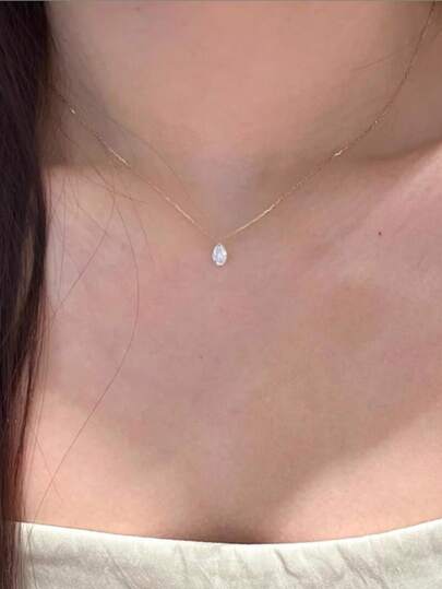 1pc Gold Water Drop Pendant Minimalist Delicate Teardrop Necklace, Elegant Shiny Collarbone Chain Jewelry, Suitable For Women's Daily Wear, Dating, Party Gift