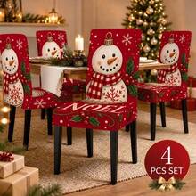 1/2/4/6/8/150pcs Christmas Snowman Print Elastic Chair Covers, Removable, Washable, Easy To Clean, Suitable For All Seasons, Holiday Home Decor, Fits Dining Room, Living Room And Kitchen - Multicolor - View 3