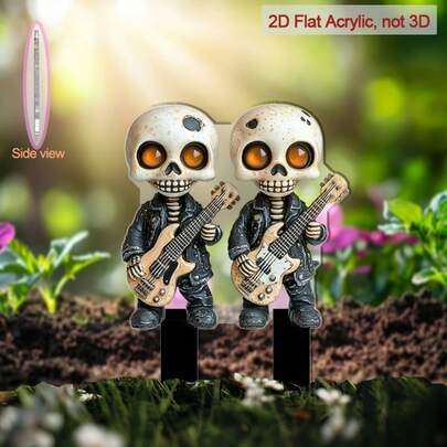 2D Flat, 1 Cute Smiling (Or Frowning) Dancing Swaying Skeleton Garden Stake Figure, No Electricity Required, 2D Flat Acrylic-Like Outdoor Decoration Suitable For Lawn, Flower Bed, Easy To Insert