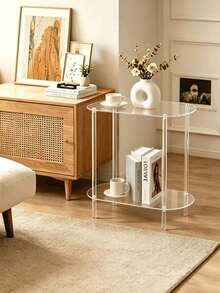 2-Tier Transparent Acrylic Side Table, Narrow Clear Bedside Cabinet With Open Storage Shelf, Modern Minimalist Sofa End Table Suitable For Bedroom, Living Room, Small Apartment, Dorm, Office, Reading Nook And Home Decor - Transparent - View 6