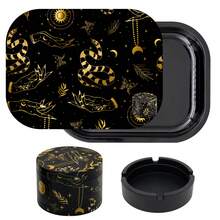 Magnetic Lid Rolling Tray Set. Portable Smoking Accessories Starter Kit. Comes With 18*14cm Metal Tray And Magnetic Lid, 4-Layer Metal Grinder And Ashtray, Beautiful Pattern Matching, 3 Combinations Available. Perfect Starter Gift For Smokers. Perfect Gift For Hand-Rolled Cigarettes. - Multicolor - View 9