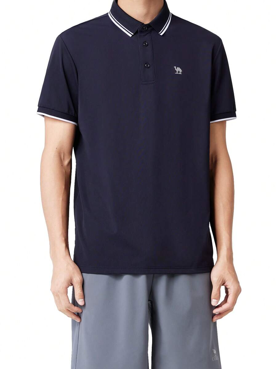 CAMEL CROWN Men's Ice Feel Quick Dry Polo Shirt, Breathable High Stretch Business Casual Short Sleeve Top For Summer - Navy - View 1