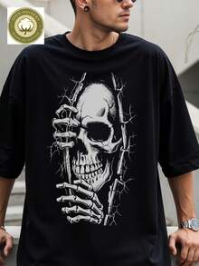 Men's Cotton T-Shirt With Graphic Print, Short Sleeve, Crew Neck, Casual Summer Style Ready Stock Local Warehouse - Black - View 11