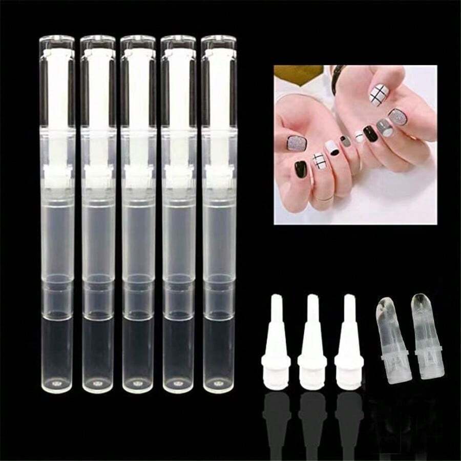 Bolígrafo transparente de 5ml con giro | Bolígrafo de esmalte de uñas recargable y vacío con cabezal de cepillo | Aplicador de brillo labial cosmético | Tubo de suero para crecimiento de pestañas | Bolígrafo de aceite de cutícula | Dispensador de aceite esencial | Herramienta de maquillaje portátil adecuada para belleza DIY, salón, hogar y cuidado personal - transparente - Ver 1