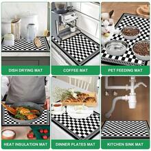 1pc Black & White Plaid Tile Print Diatomaceous Earth Kitchen Drain Mat, Absorbent Quick-Dry Non-Slip Coffee Machine Mat, Suitable For Kitchen Countertop And Coffee Area Decoration - Multicolor - View 8