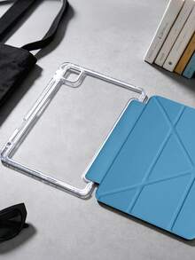 1件透明壓克力 Y-Fold 海軍藍平板保護殼，相容 iPad Mini6/7/Air/Air2/9.7/10.2/10.5/10.9 (Air4-Air8)/Pro 11/10th Gen/A16/Pro 11 2024，全透明壓克力背殼，絲綢紋理 8-Fold 翻蓋，可調支架，自動休眠/喚醒，內建筆槽，不含筆，部分機型附相機框 - 海藍色 - 查看 6