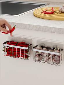 1PC No Drill Wall Hanging Sink Caddy Sponge Holder, Rustproof Stainless Steel Drain Basket, Multi-Use Wall Mount Storage Organizer For Kitchen Scrub Brush, Vegetables & Small Utensils - Multicolor - View 8