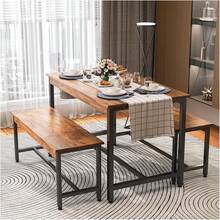 Comedor 4 Personas con 2 Sillas, Hierro y Madera, Retro| Comedor de 2 Sillas para 4 Personas.Diseno Minimalista en Hierro y Madera.Facil Montaje.Ideal para el Hogar o Cocina. - Negro - Ver 1