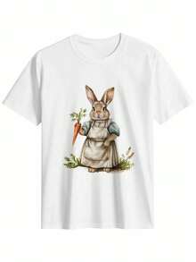 Women's-Shirt Easter Rabbit Carrot Vintage Short Sleeve Casual Tee Classic Crew Neck Shirt Women White - White - View 2