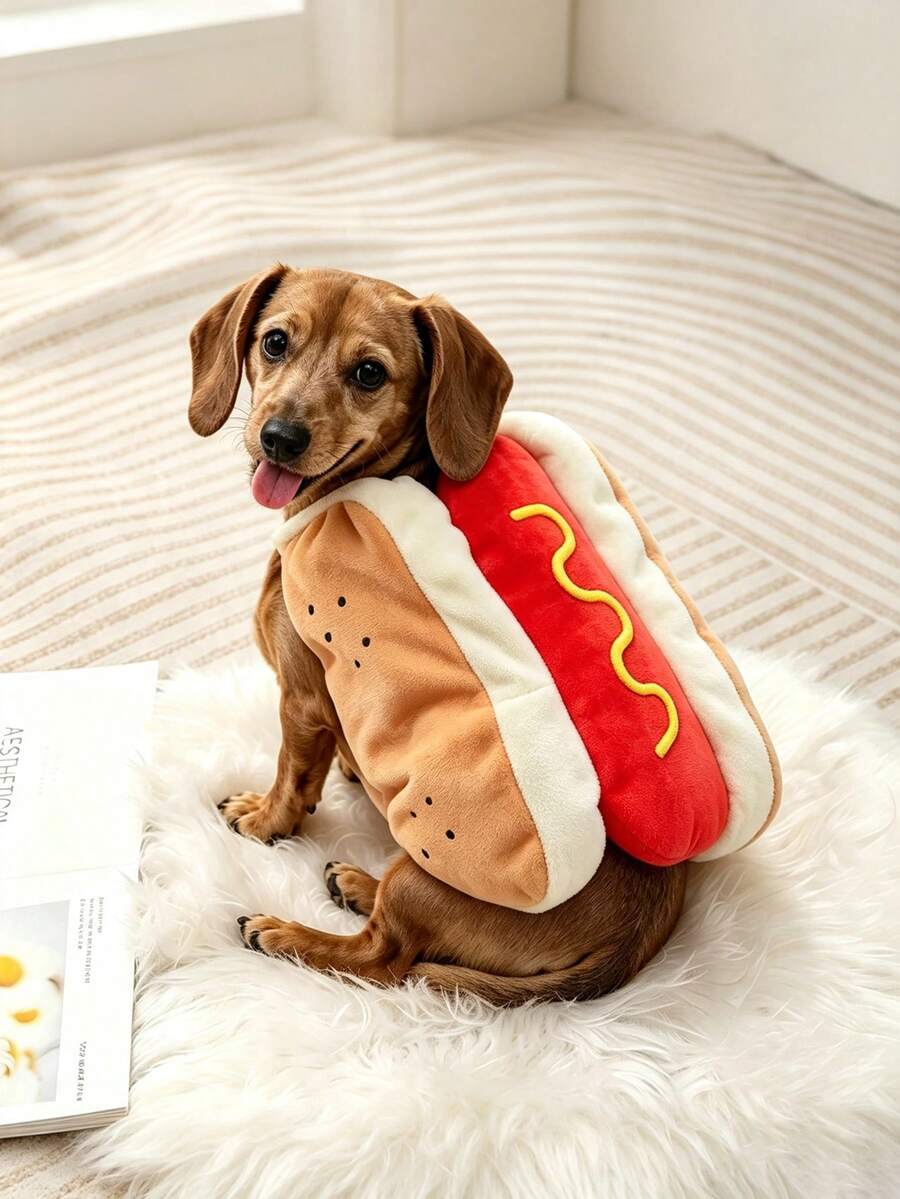 1pc Funny Cute Hot Dog Costumes For Dogs Holiday Party Pet Cosplay Apparel Fancy Dress Up Dog Cat Clothes Suitable For Gatherings Halloween - Multicolor - View 1