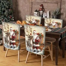 2pcs Snowman Theme Christmas Chair Covers, Suitable For Dining Area, Holiday Berry Chair Back Covers, Winter Snowflake Removable Chair Covers, Fit For Kitchen Chairs, Seat Protector, Perfect Choice For Holiday Parties And Christmas Decor - Multicolor - View 1