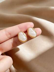 5 Pairs Multi-Style Cream White Resin Stud Earrings Set, Lightweight Vintage Versatile Wearable Accessories - Multicolor - View 4