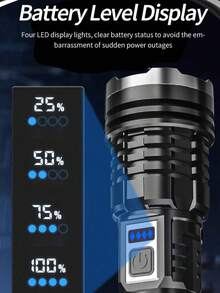 KENSUN 1pc High Power LED Flashlight, 2000 Lumens, With Display Screen, USB Rechargeable, Suitable For Camping, Fishing, Emergency Lighting, With Zoom Function, Camping Accessories - As Shown In the Figure - View 7