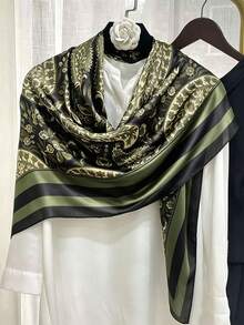 1 pieza Pañuelo cuadrado con estampado paisley para mujer, tacto suave y delicado similar a la seda, chal versátil para uso diario & viajes de vacaciones, 43 pulgadas - Verde - Ver 3