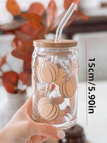 1 Set Glass Coffee Cup With Lid And Straw, Can-Shaped Iced Cola Straw Cup, Coffee Straw Cup, Milk Tea Beverage Straw Cup - Best Choice For Halloween Gift! - Multicolor - View 4