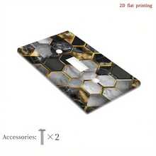 1pc [2D Flat Printing] Black Golden Honeycomb Marble Hexagon Decorative Switch Cover, Wall Plate And Kitchen, Fun Home Accessory - Single Toggle 11cm*7.5cm - View 2