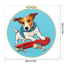 1PC 20*20cm/7.9*7.9in,Animal Party Embroidery Kit, DIY Handmade Embroidery Set For Adult Beginners, Home Gift, Women's Sewing Gift, Including User Manual, Printed Pattern Fabric, Embroidery Frame, Needle And Thread. - A - View 4