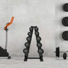 Soporte para mancuernas en forma de A de 5 niveles, acero recubierto negro, capacidad máx. 100 kg, independiente para 5 pares de mancuernas, gimnasio en casa - Negro - Ver 1