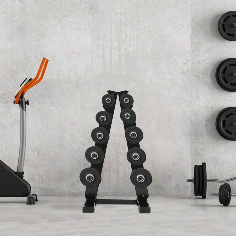 Soporte para mancuernas en forma de A de 5 niveles, acero recubierto negro, capacidad máx. 100 kg, independiente para 5 pares de mancuernas, gimnasio en casa - Negro - Ver 1