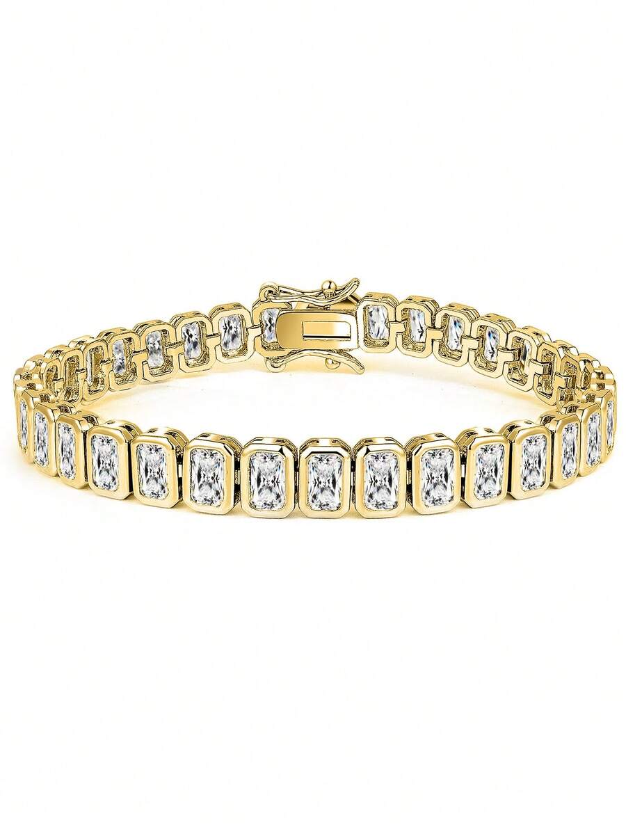 1pc Fashionable Versatile Classic Tennis Bracelet, Inlaid With Sparkling Cubic Zirconia, Suitable For Various Outfits, Can Be Given As A Gift - Rectangle - View 1