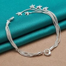 925 Silver Plated Five Stars Snake Chain Bracelet For Women Wedding Party Fashion Gift Jewelry - Silver - View 1