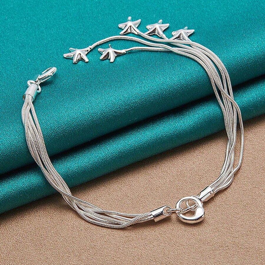 925 Silver Plated Five Stars Snake Chain Bracelet For Women Wedding Party Fashion Gift Jewelry - Silver - View 1