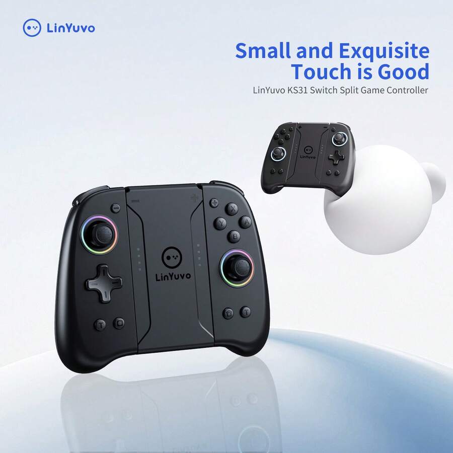 Controlador de Juego Inalámbrico LinYuvo, Joystick de Efecto Hall | Detección de Movimiento | Función Turbo | Retroalimentación de Vibración | Iluminación RGB | Agarre Antideslizante | Múltiples Modos de Juego, Experiencia de Juego Profesional, Compatible con Switch/PC/Tableta