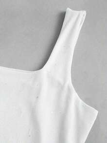 Unity Top Halterneck feminino, verão, gola quadrada, cor sólida, ajuste fino, plissado. - Branco - Visão 4
