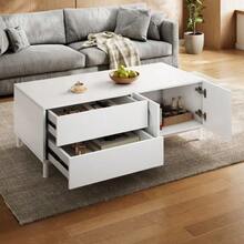 Coffee Table With Storage, Rectangular Living Room Table, Coffee Table With Arched Doors, Particle Board + MDF Table, Table With Steel Tube Legs, Living Room Storage Table - White - View 3