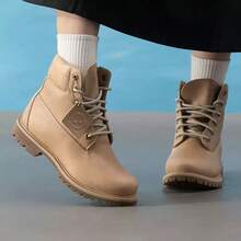 Timberland Sepatu Bot Martin Wanita Model Tinggi Gaya Inggris Kulit Kasual Luar Ruangan Terbaru - Khaki - View 4