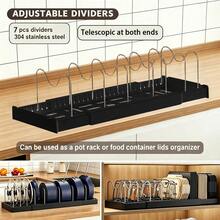 Expandable Pot And Pan Storage Rack, Telescopic Pot Lid Organizer, Kitchen Accessory, Used For Storing Pots, Pans, Lids, Plates And Cutting Boards, Suitable For Kitchen Countertop Or Cabinet Interior - White - View 14