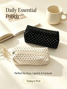 Campus Style Polka Dot Pencil Case/Stationery Storage Bag - Multi-Functional Large Capacity Design, Also Can Be Used As Creative Multi-Functional Pencil Case Or Portable Travel Makeup Bag, Suitable For Students And Adults Daily Use - Multicolor - View 2