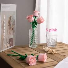 1018pcs DIY Red, Pink, Blue Building Block Roses, Assembled Building Block Flowers, Desktop Decoration Ornaments, Valentine's Day, The Best Gift For Girlfriends (Excluding Vases) - Multicolor - View 6