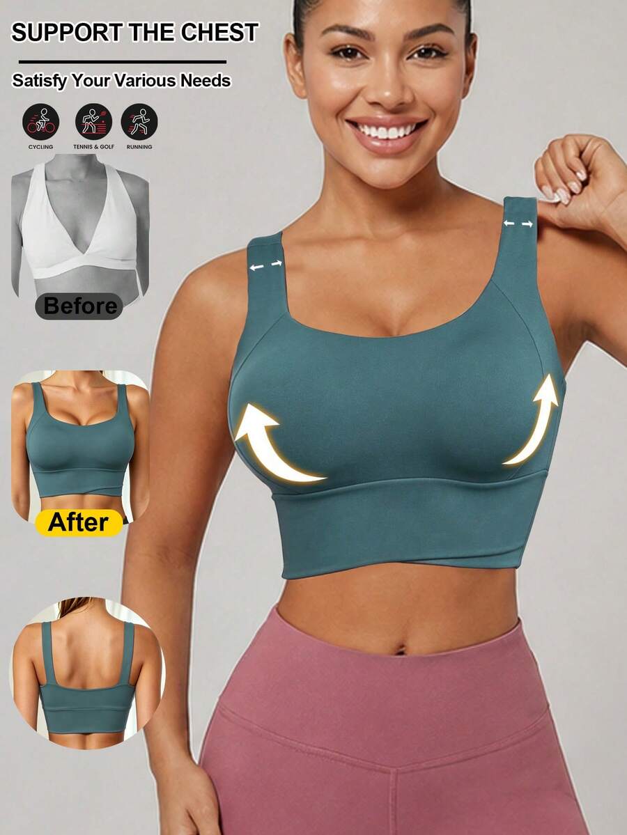 Yoga Tank Tops Breathable Sports Bra With Shockproof And Gathered Function Giving You A Beautiful Back Shape Workout Tank Gym Top - Dark Green - View 1