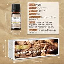 EUQEE 6pcs 10ml/0.33fl.Oz Fragrance Essential Oils Set For Diffusers Humidifier, Pumpkin Pie, Coconut Cream, Snickerdoodle, Coffee Cake, Blueberry Pancakes, Salted Caramel Pumpkin - Homemade Bread - View 10
