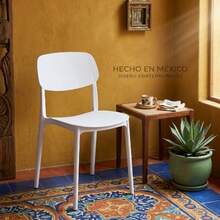 Silla de plástico apilable gris 18 pulgadas con respaldo, resistente ligera portátil para comedor, oficina y cocina de interior - Blanco - Ver 1