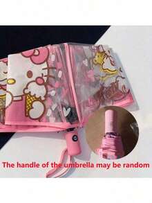 Sanrio 1pc Cute Transparent Automatic Folding Umbrella, 8 Iron Ribs, Cartoon Casual Fashion Style, Plastic Canopy And Handle, Foldable Transparent Canopy With Cartoon Pattern, Cooling For Summer, Suitable For Beach, Travel - Multicolor - View 12