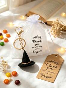 1 Set 3D Magic Hat Keychain | Cute Pointed Wizard Hat Bag Charm - Perfect For Wallet, Backpack And Daily Decoration; Includes Organza Bag And Card, Halloween Decor, Fall Decor - Multicolor - View 5